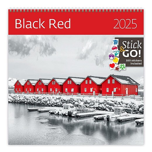 Nástěnný kalendář Black Red 2025 včetně laše