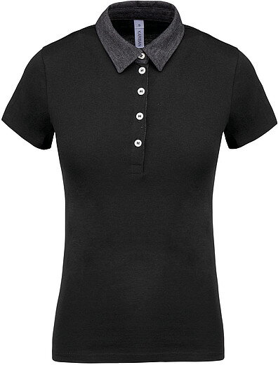 Dámské polotriko KARIBAN TWO-TONE JERSEY POLO SHIRT, černá/tm.šedá, S